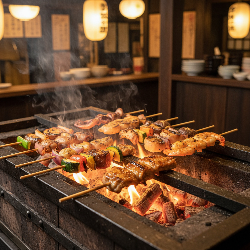 Robata-Grill mit Spießen